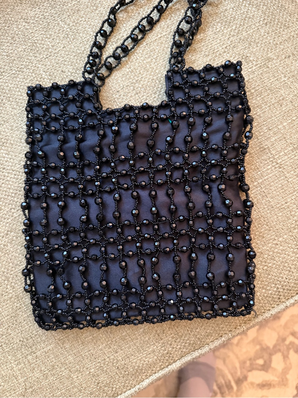 Black Beaded Chain-Handle Shoulder Bag